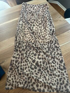 Leopard Print Midi Skirt - Beige/Brown